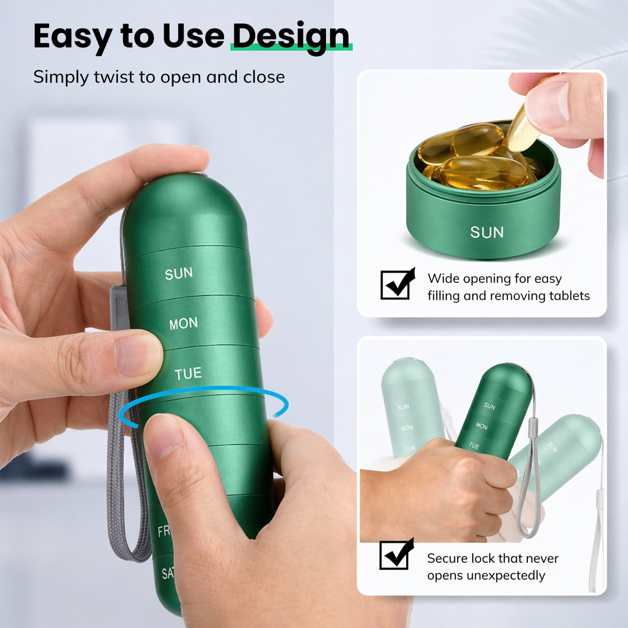 Compact Aluminum Pill Organizer with 7 Compartments - Shockproof Storage Box