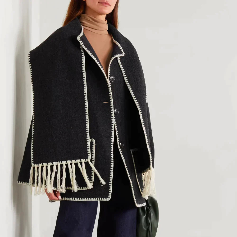 Wool Blend Schal Jacket in Mélange Design