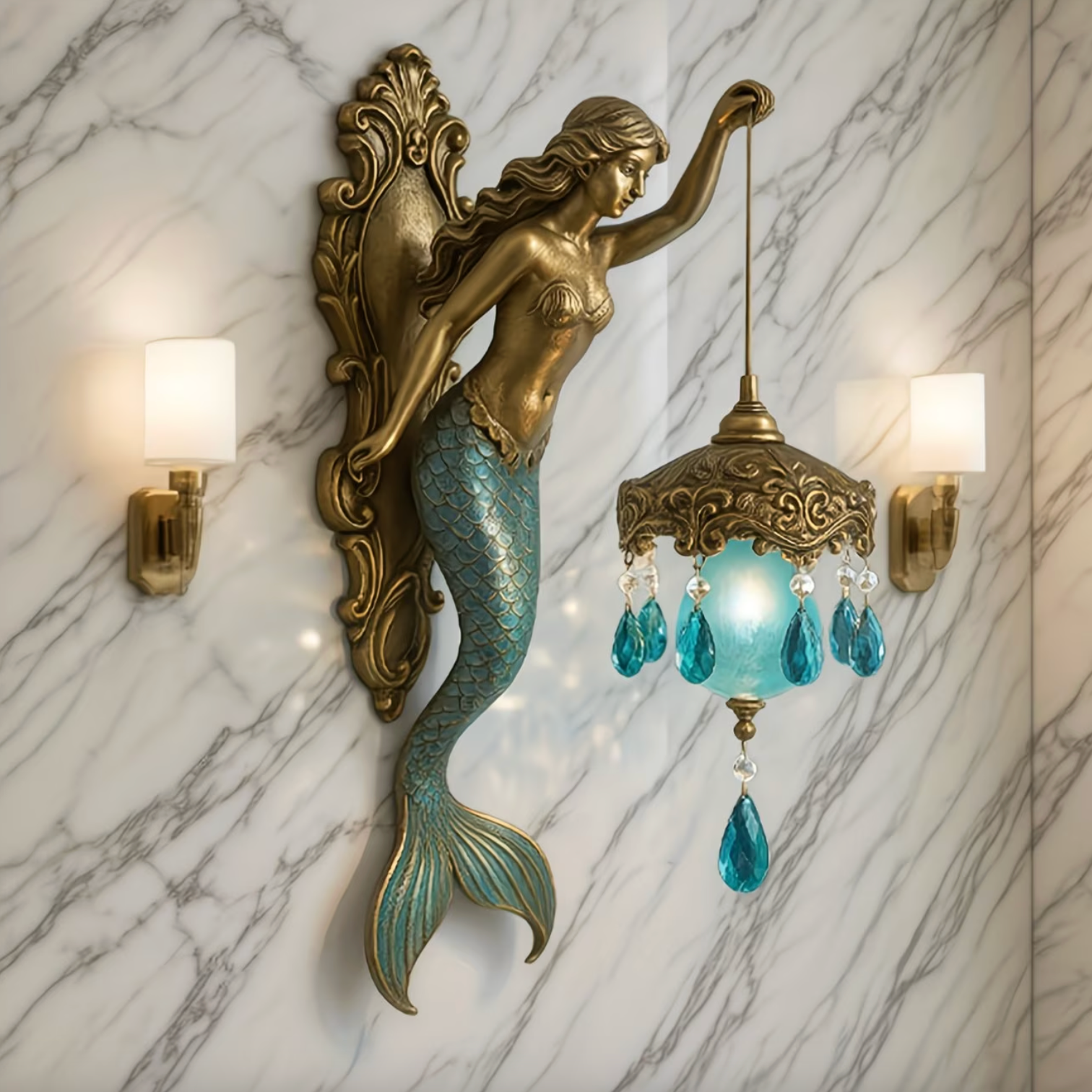 OceanGlow - Artisan Mermaid-Inspired Wall Light Fixture
