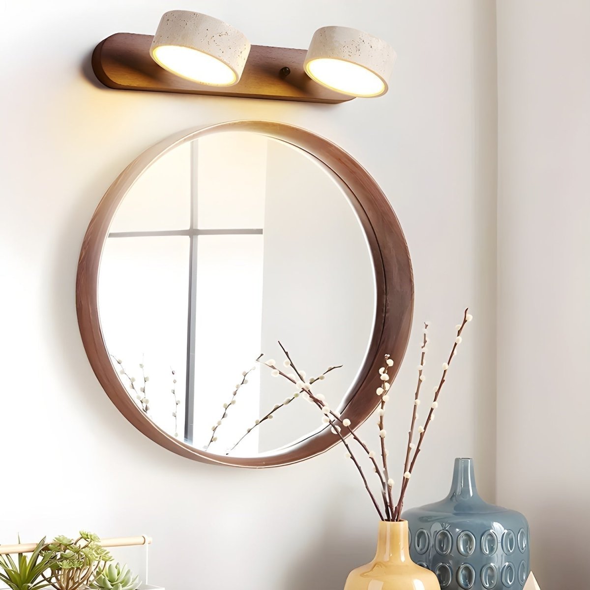 LuxeGlow - Contemporary LED Wall Light with Natural Stone and Wood