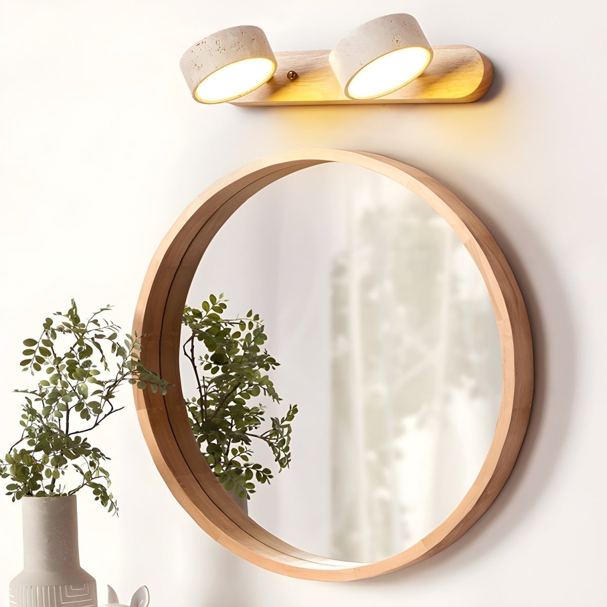 LuxeGlow - Contemporary LED Wall Light with Natural Stone and Wood