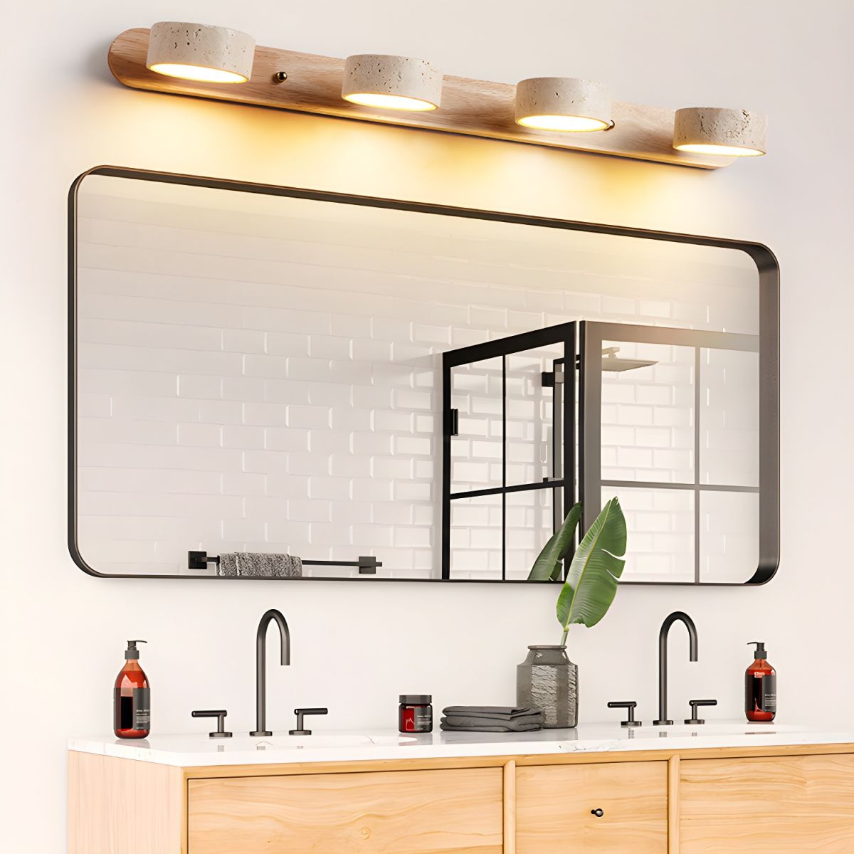 LuxeGlow - Contemporary LED Wall Light with Natural Stone and Wood