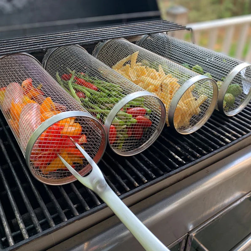 Rotating BBQ Grill Basket | 360° Swivel | Even Heat Distribution | Stainless Steel