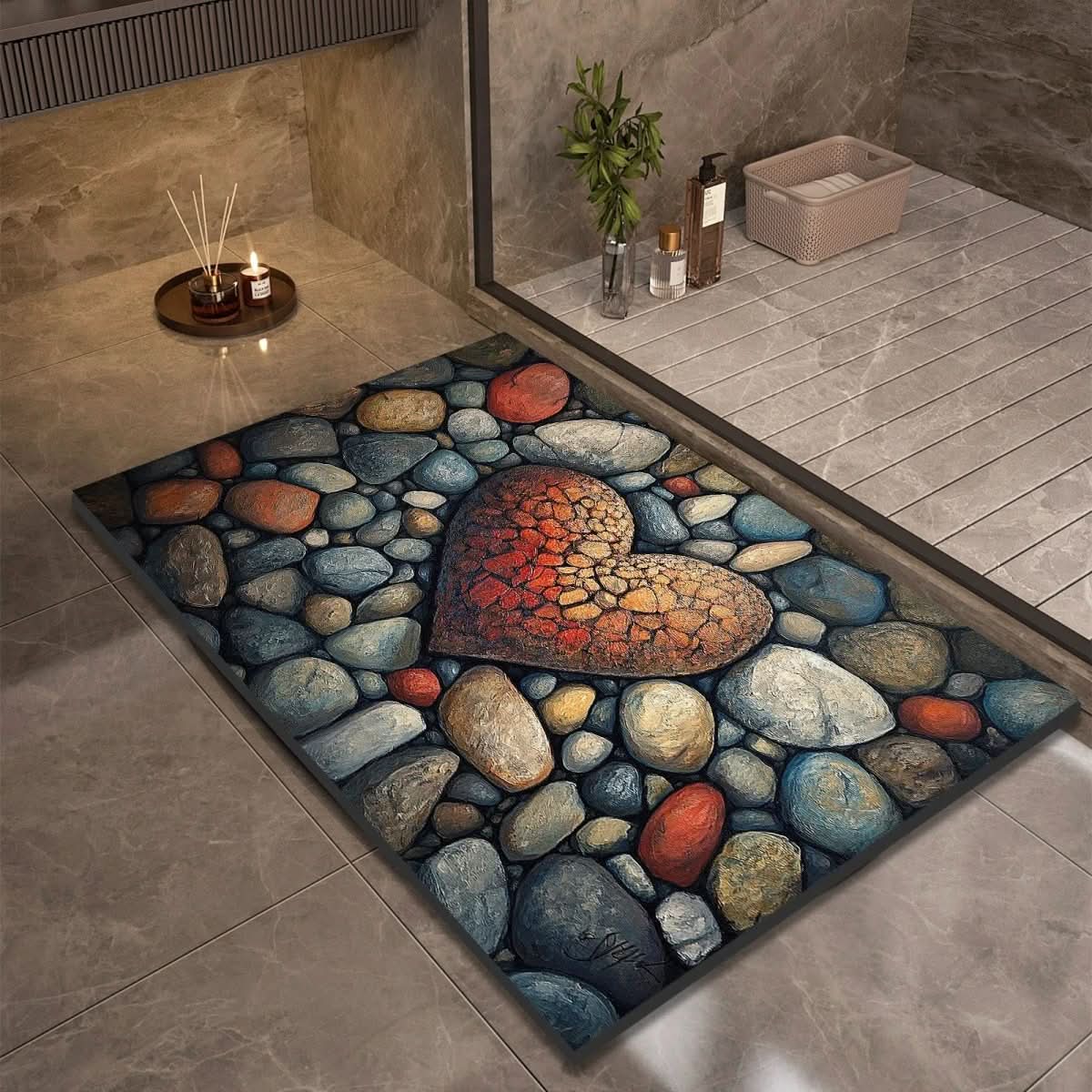 Quick-Drying Bath Mat in Diatomaceous Earth | Non-Slip | Natural Rubber Stone Design