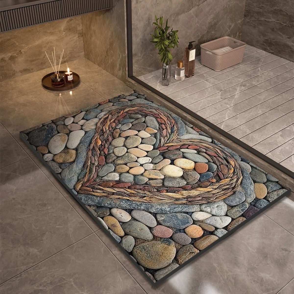 Quick-Drying Bath Mat in Diatomaceous Earth | Non-Slip | Natural Rubber Stone Design