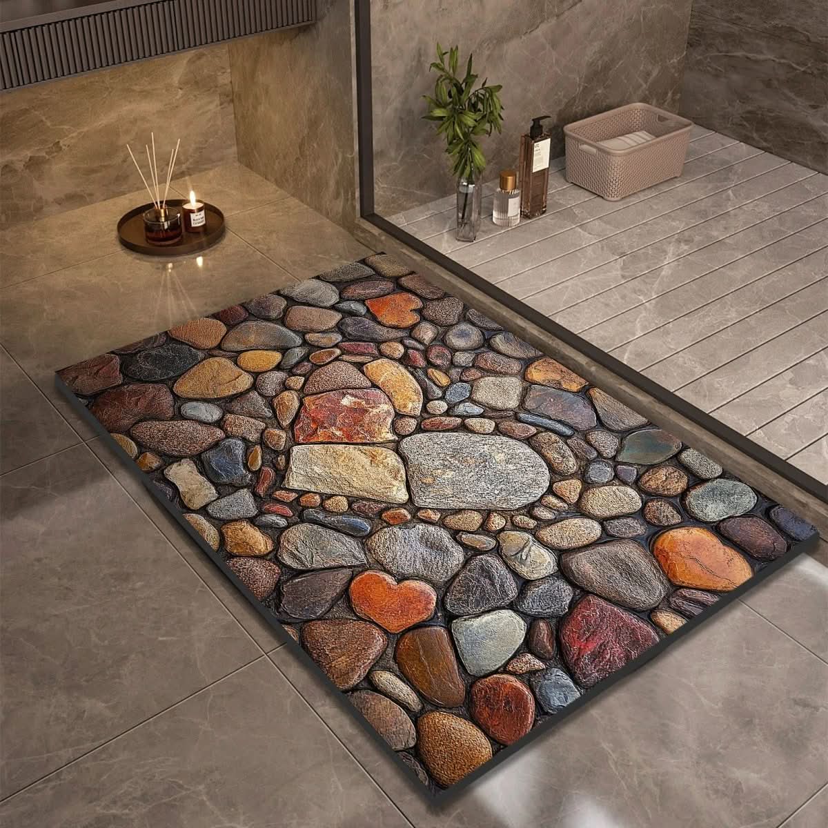 Quick-Drying Bath Mat in Diatomaceous Earth | Non-Slip | Natural Rubber Stone Design