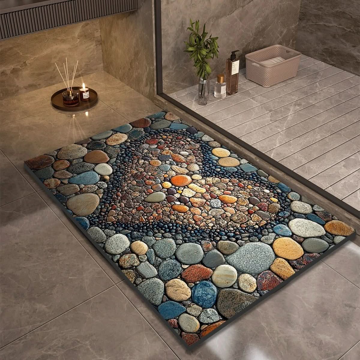 Quick-Drying Bath Mat in Diatomaceous Earth | Non-Slip | Natural Rubber Stone Design