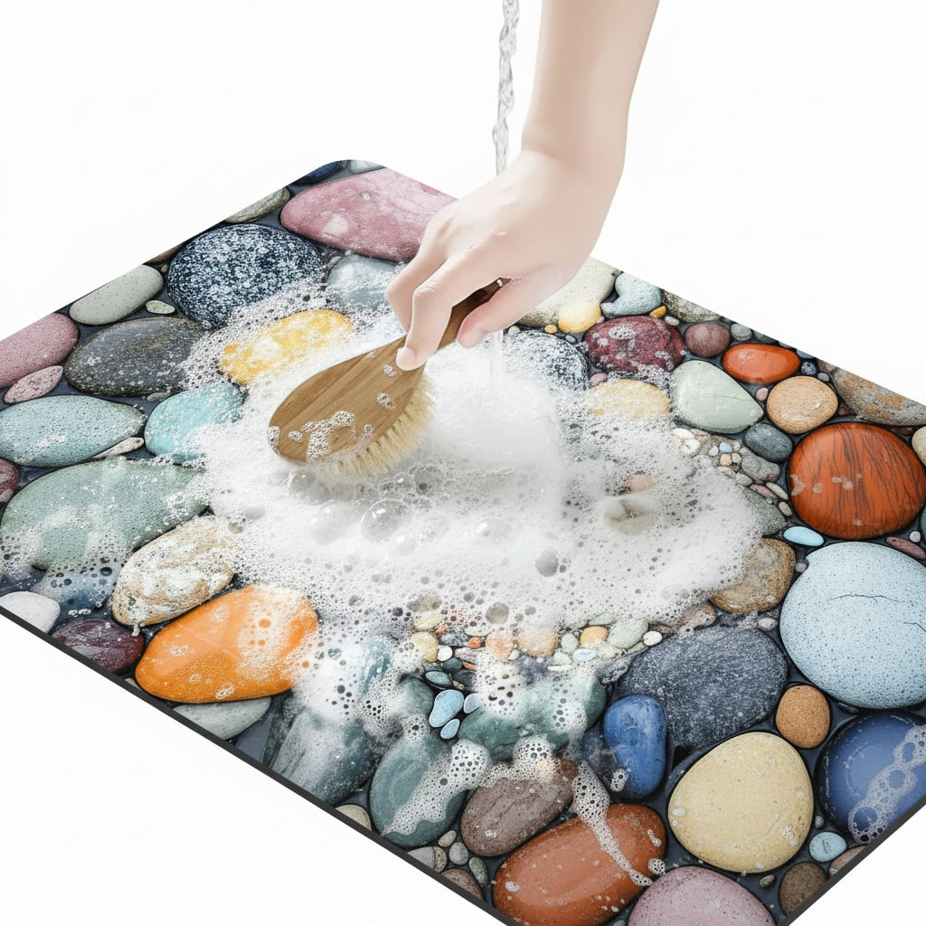 Quick-Drying Bath Mat in Diatomaceous Earth | Non-Slip | Natural Rubber Stone Design