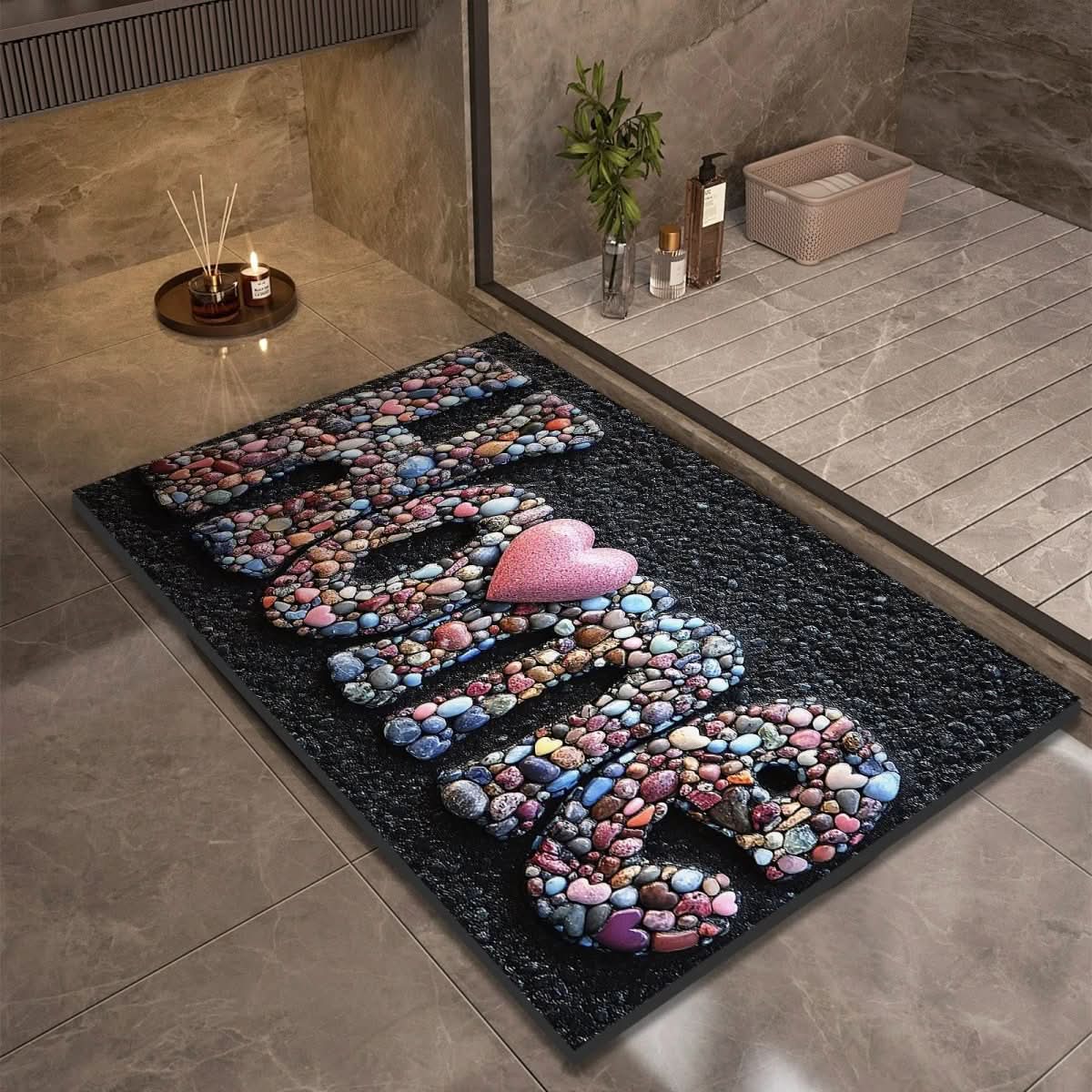 Quick-Drying Bath Mat in Diatomaceous Earth | Non-Slip | Natural Rubber Stone Design