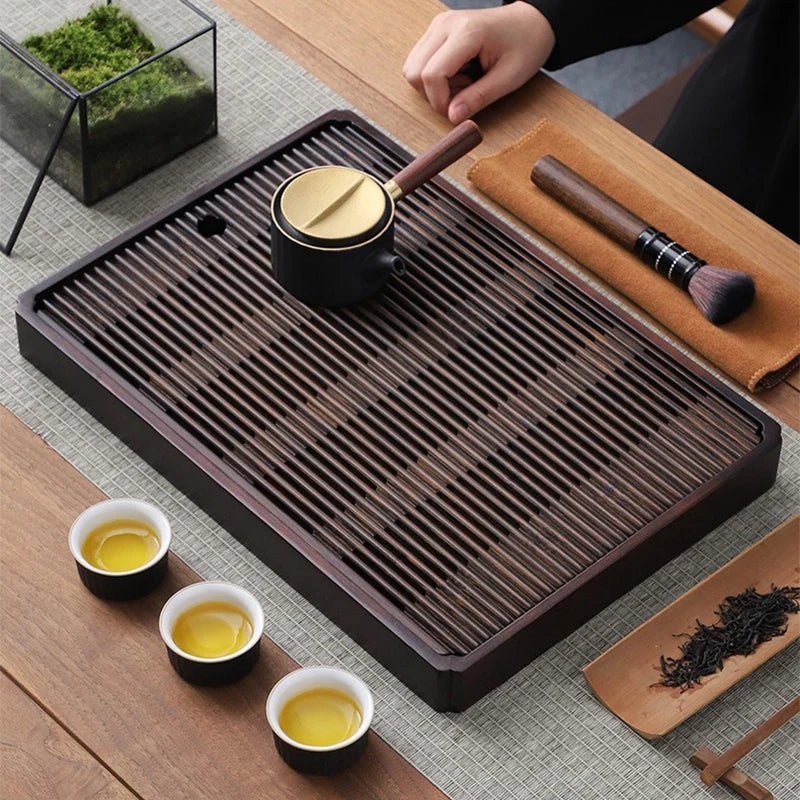 Elegant Bamboo Tea Serving Tray with Drainage Feature