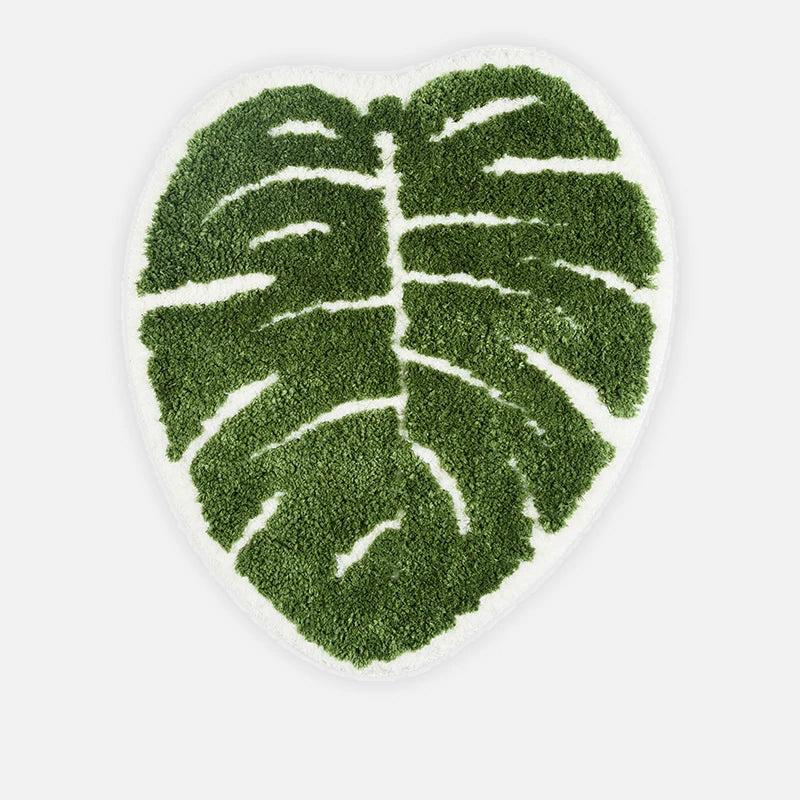 Absorbent Microfiber Bath Mat with Leaf Design - Non-Slip