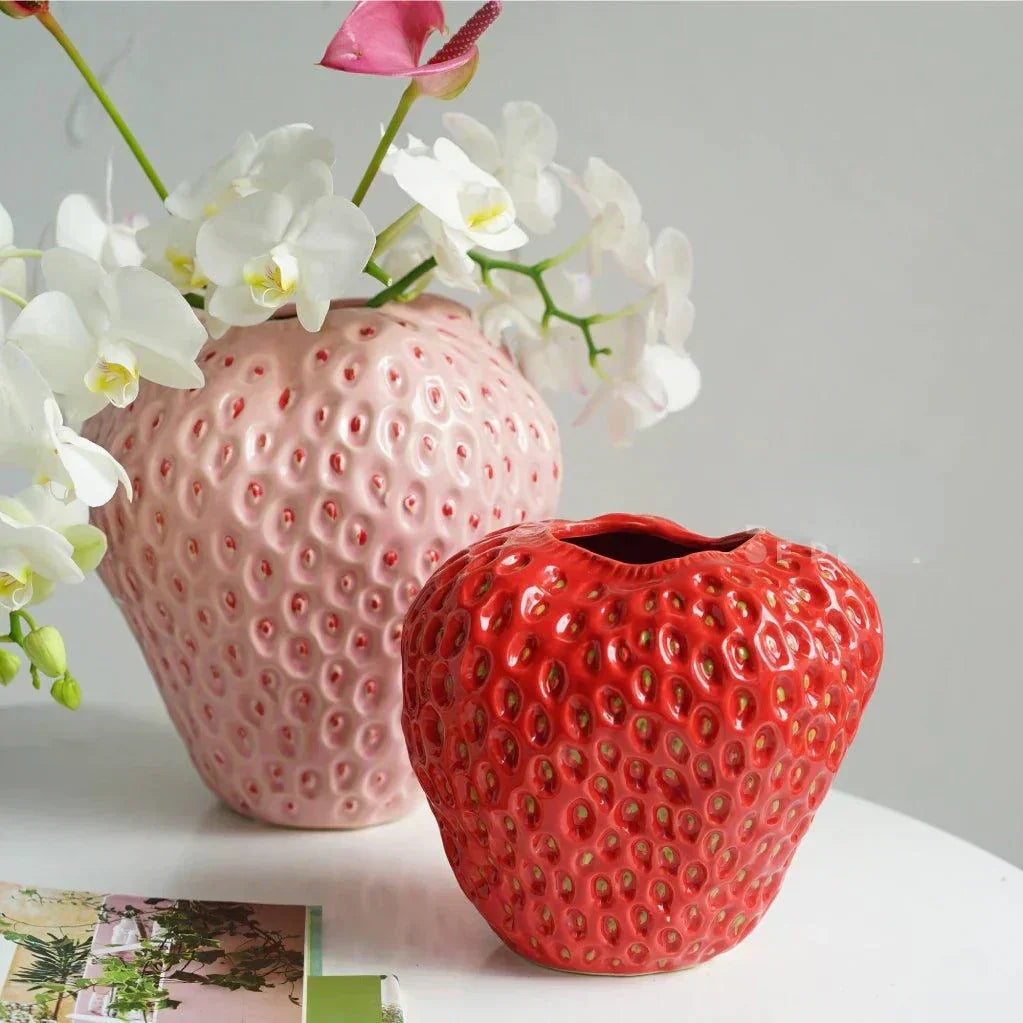 Charming Strawberry Shaped Ceramic Vase for Home Decor