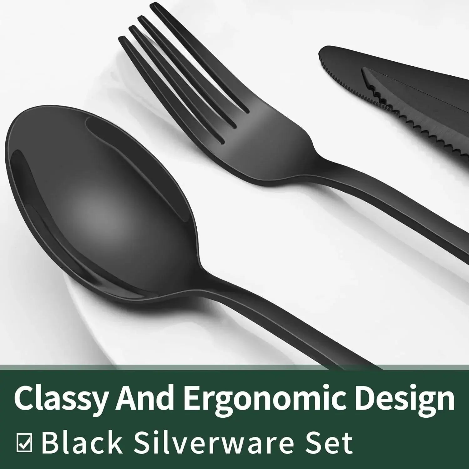 24-Piece Black Matte Cutlery Set with Steak Knives
