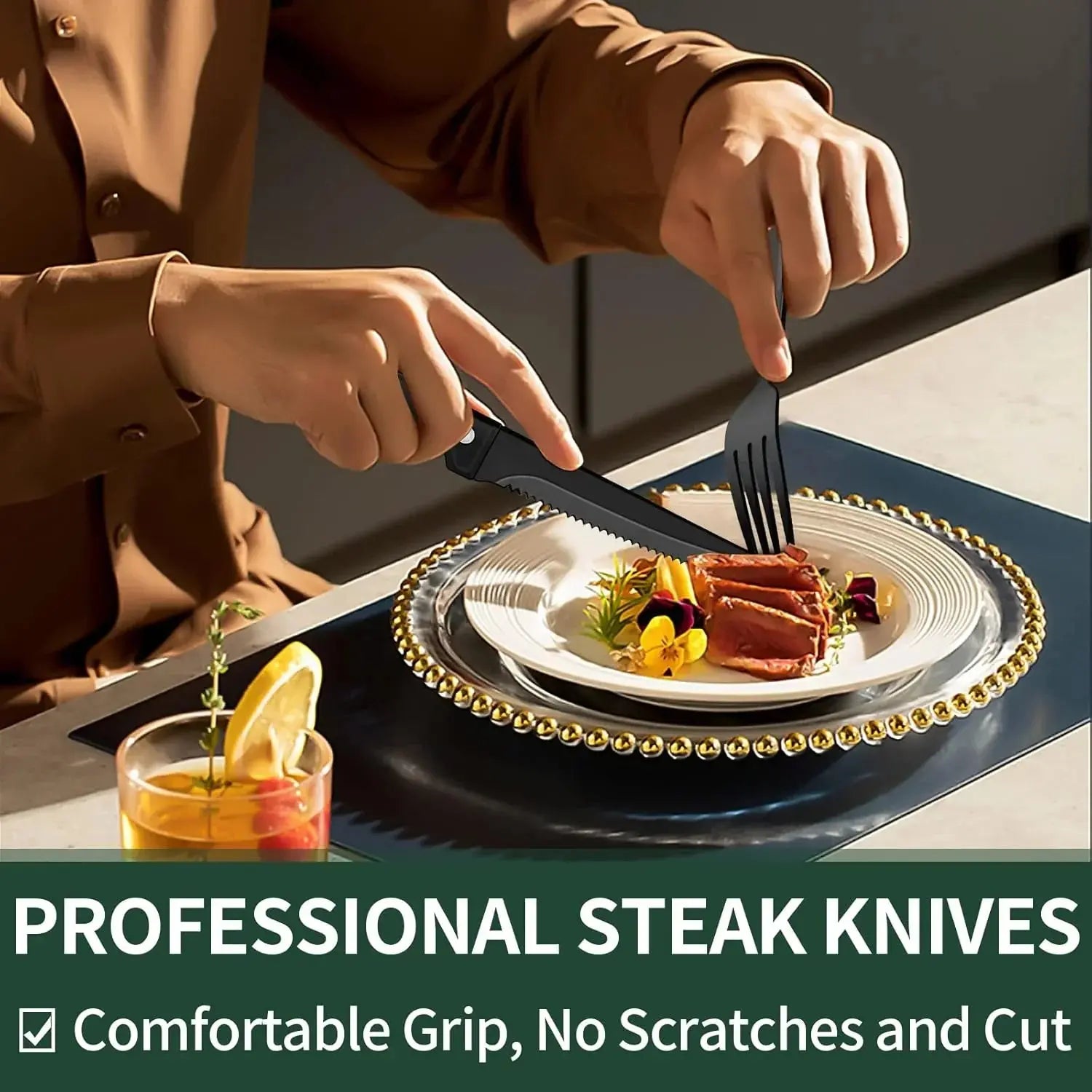 24-Piece Black Matte Cutlery Set with Steak Knives