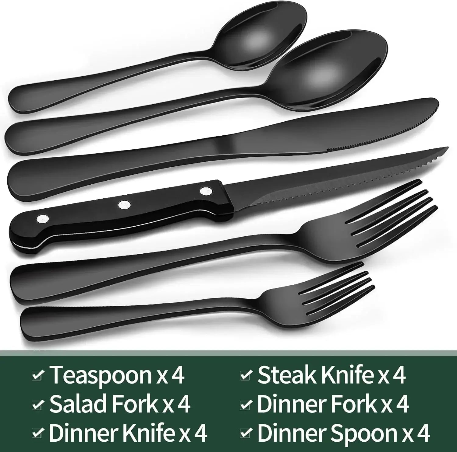 24-Piece Black Matte Cutlery Set with Steak Knives
