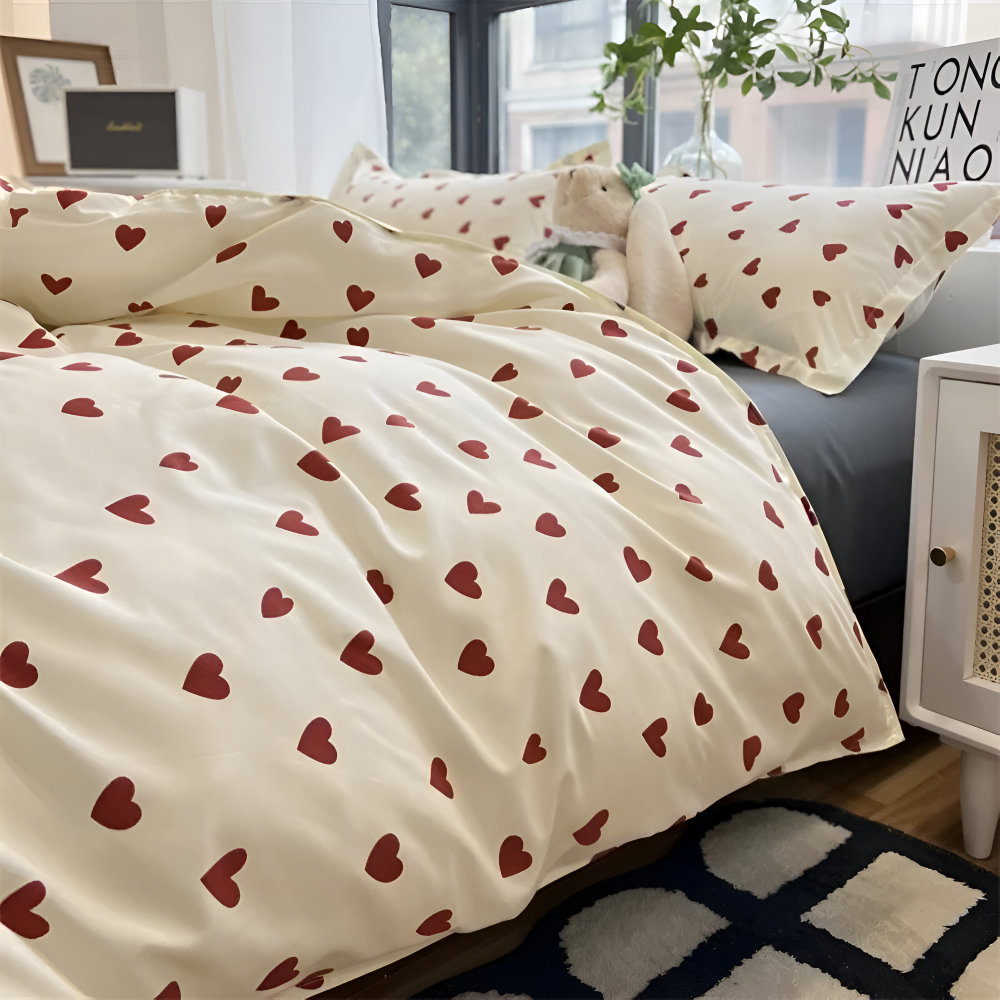Heart Pattern Bed Sheet | Soft Sleep Experience | Easy Care