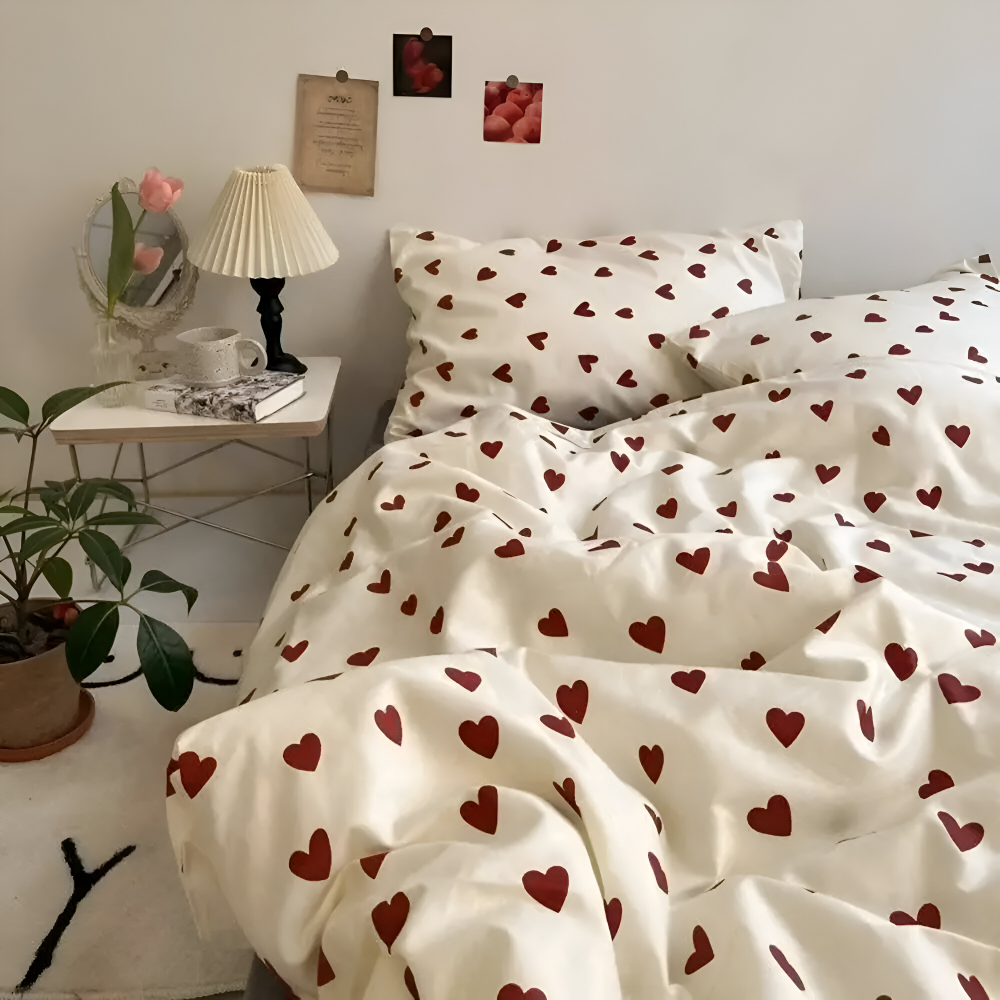 Heart Pattern Bed Sheet | Soft Sleep Experience | Easy Care