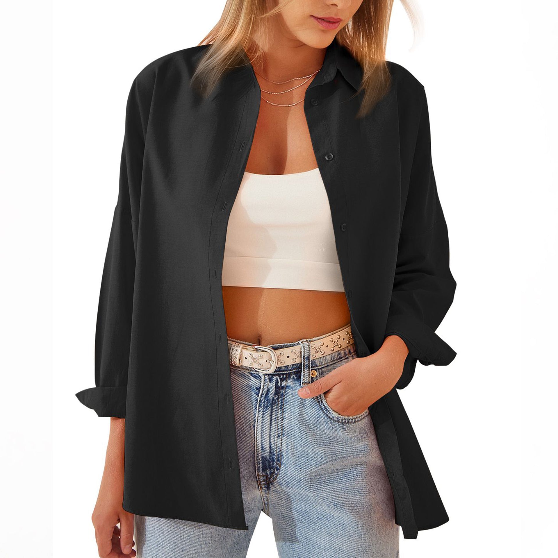 Vibrant Color Button-Up Blouse with Vibrating Features