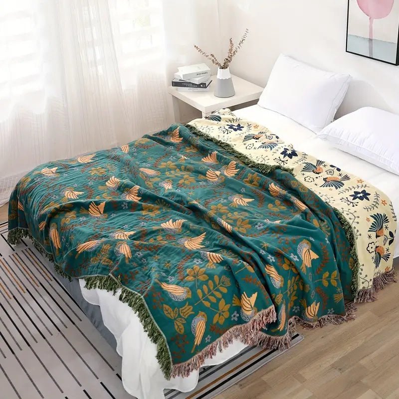 DREAMWEAVE - Dual-Sided Cotton Blanket with Nature-Inspired Design