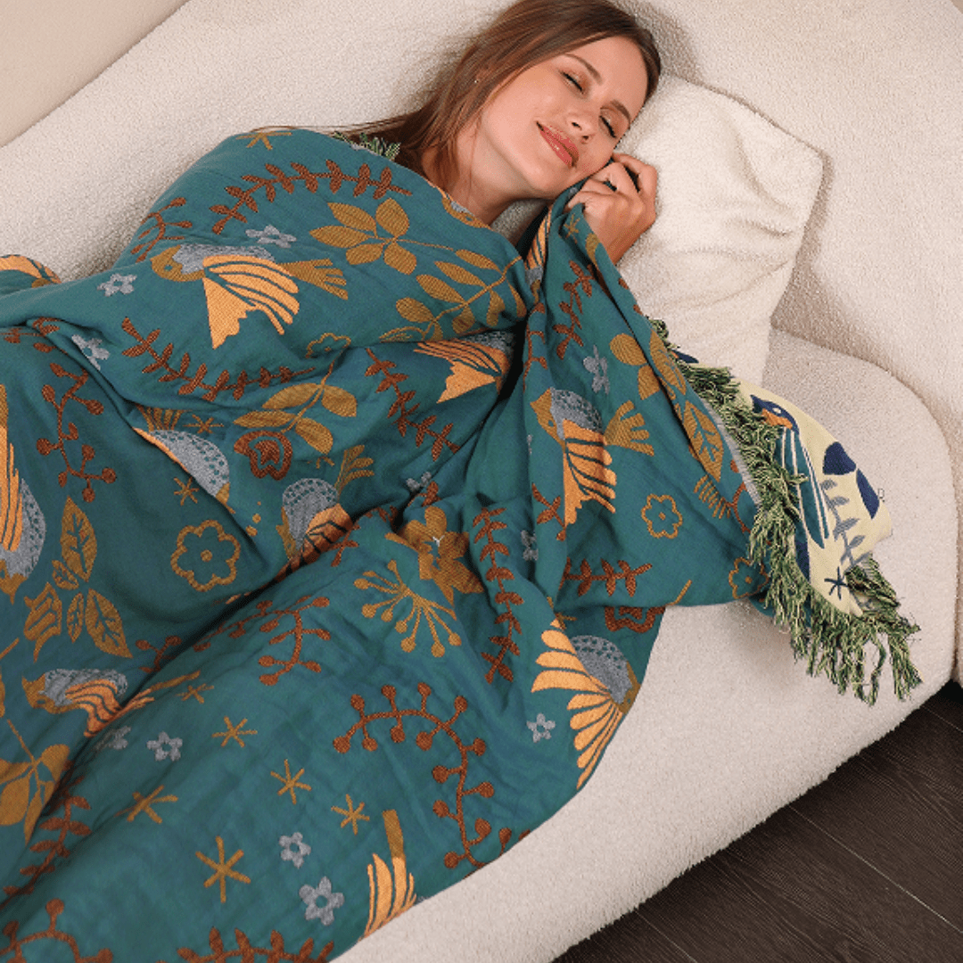 DREAMWEAVE - Dual-Sided Cotton Blanket with Nature-Inspired Design