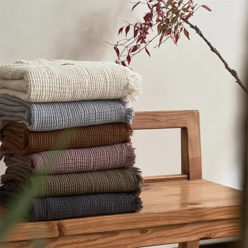 Cozy Cotton Throw with Elegant Tassel Edges - 130x170 cm