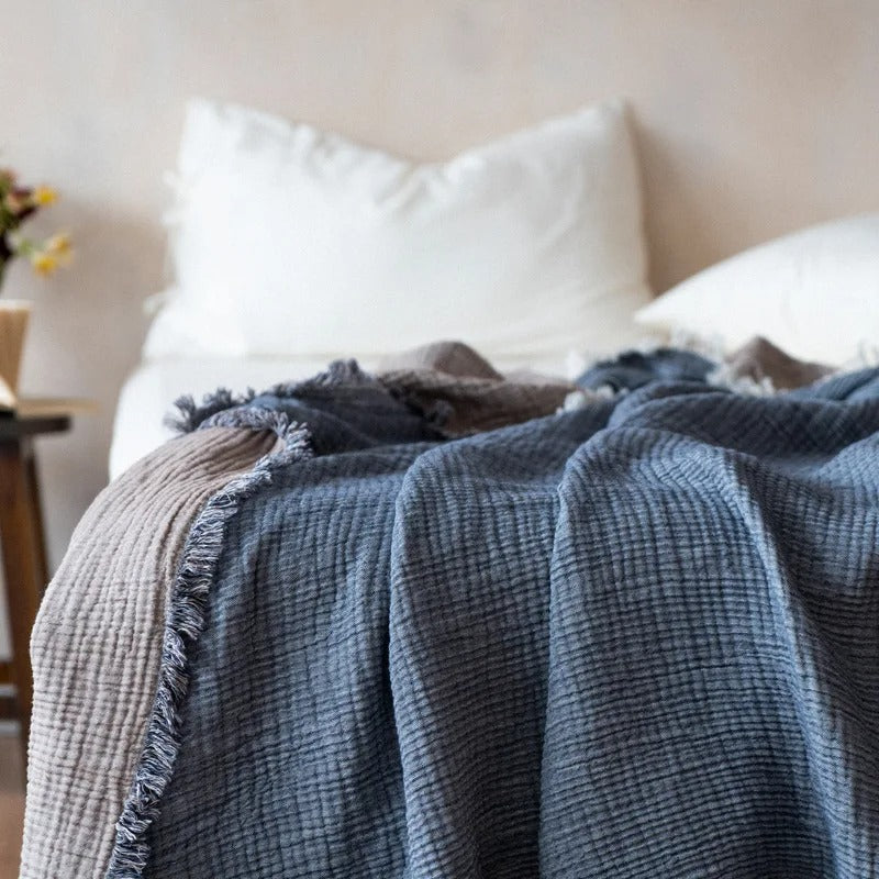 Cozy Cotton Throw with Elegant Tassel Edges - 130x170 cm