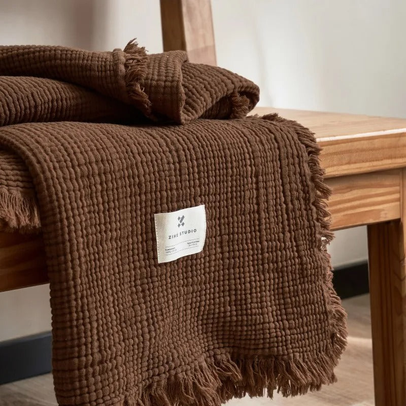 Cozy Cotton Throw with Elegant Tassel Edges - 130x170 cm