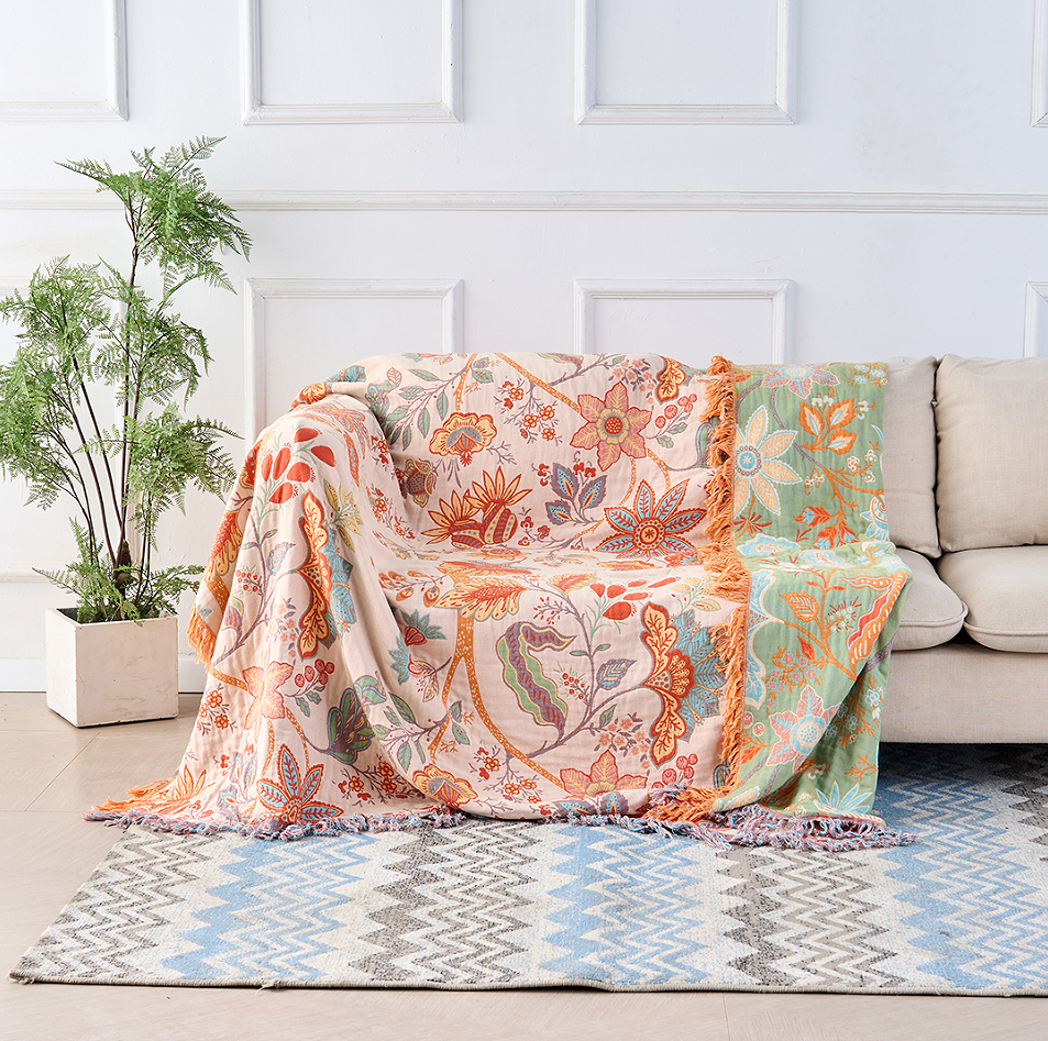 LuxeBoho — Vibrant Floral Cotton Throw Blanket for Every Space