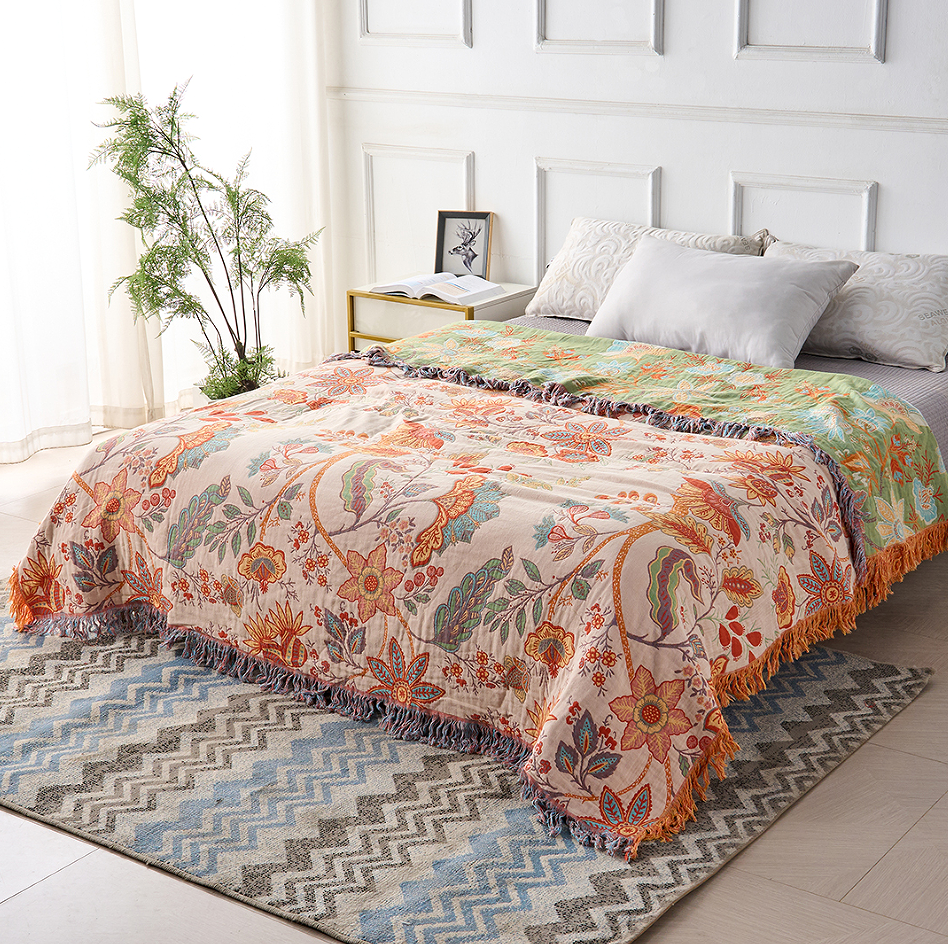 LuxeBoho — Vibrant Floral Cotton Throw Blanket for Every Space