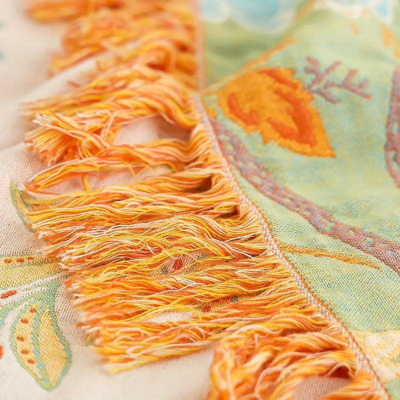 LuxeBoho — Vibrant Floral Cotton Throw Blanket for Every Space