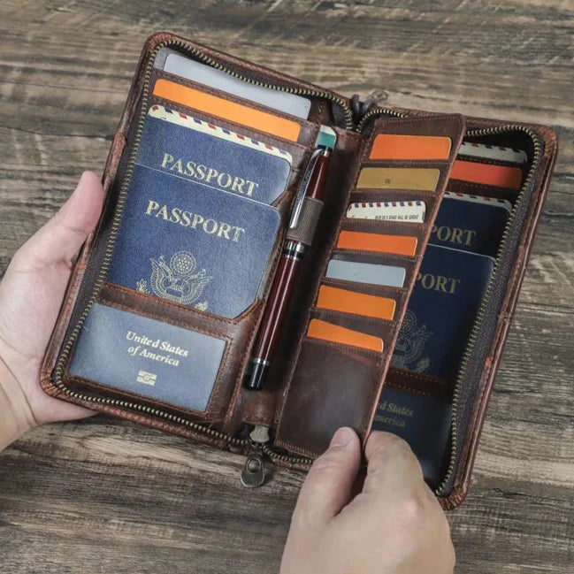 Elegant RFID-Blocking Leather Travel Wallet for Passports