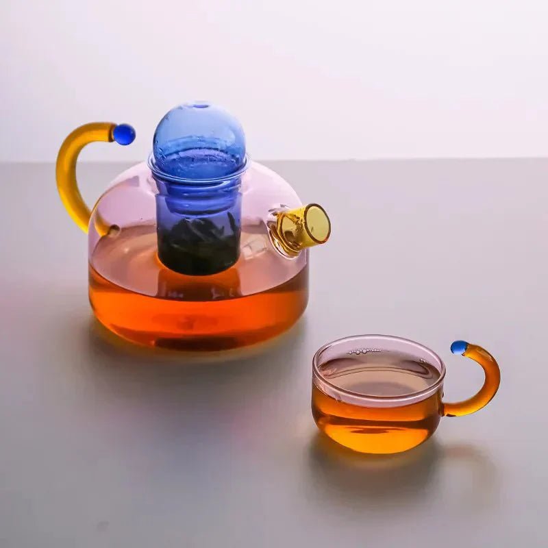 Elegant Clear Glass Teapot and Cup Set with Infuser