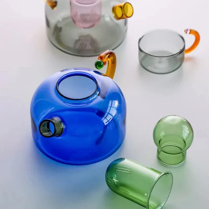 Elegant Clear Glass Teapot and Cup Set with Infuser
