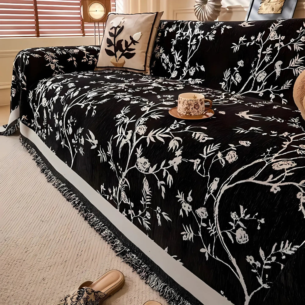 Elegant Floral Chenille Sofa Protector with Anti-Slip Design