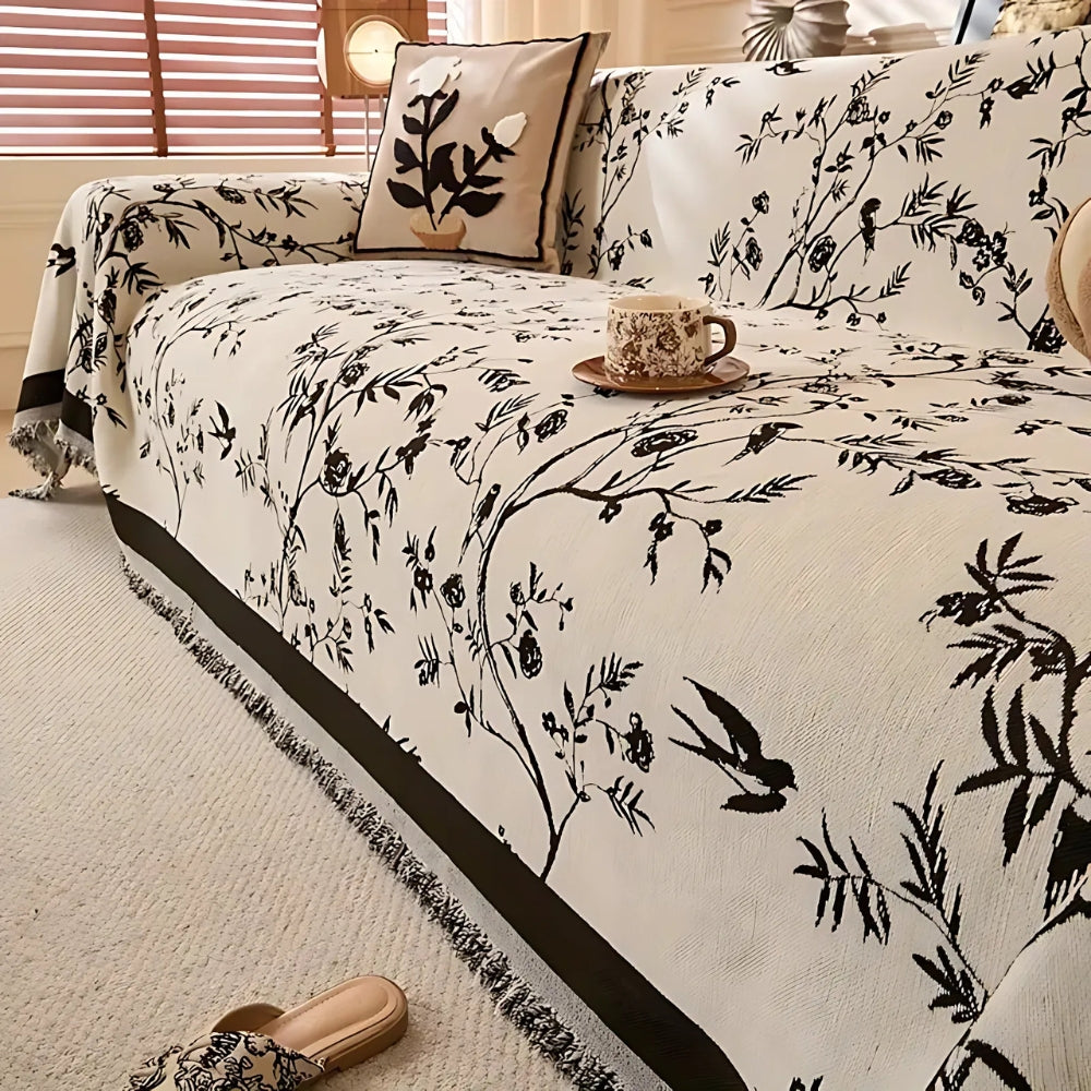 Elegant Floral Chenille Sofa Protector with Anti-Slip Design