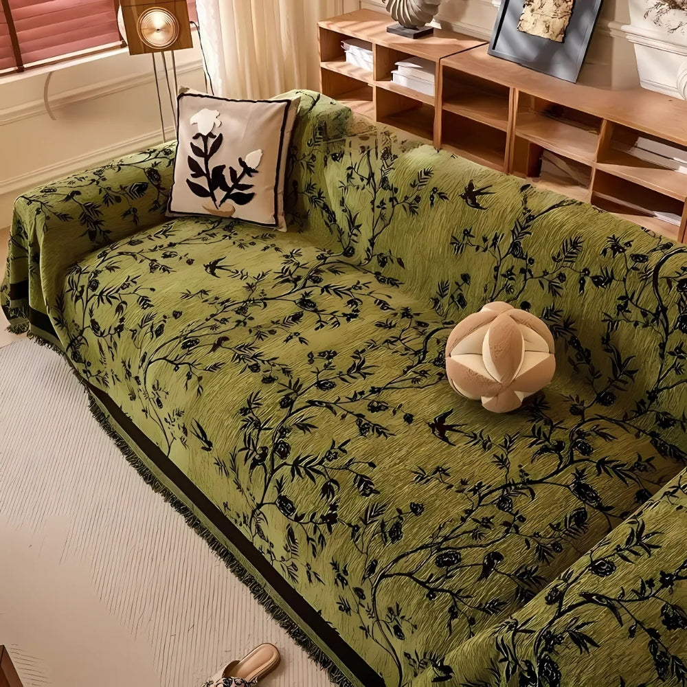 Elegant Floral Chenille Sofa Protector with Anti-Slip Design