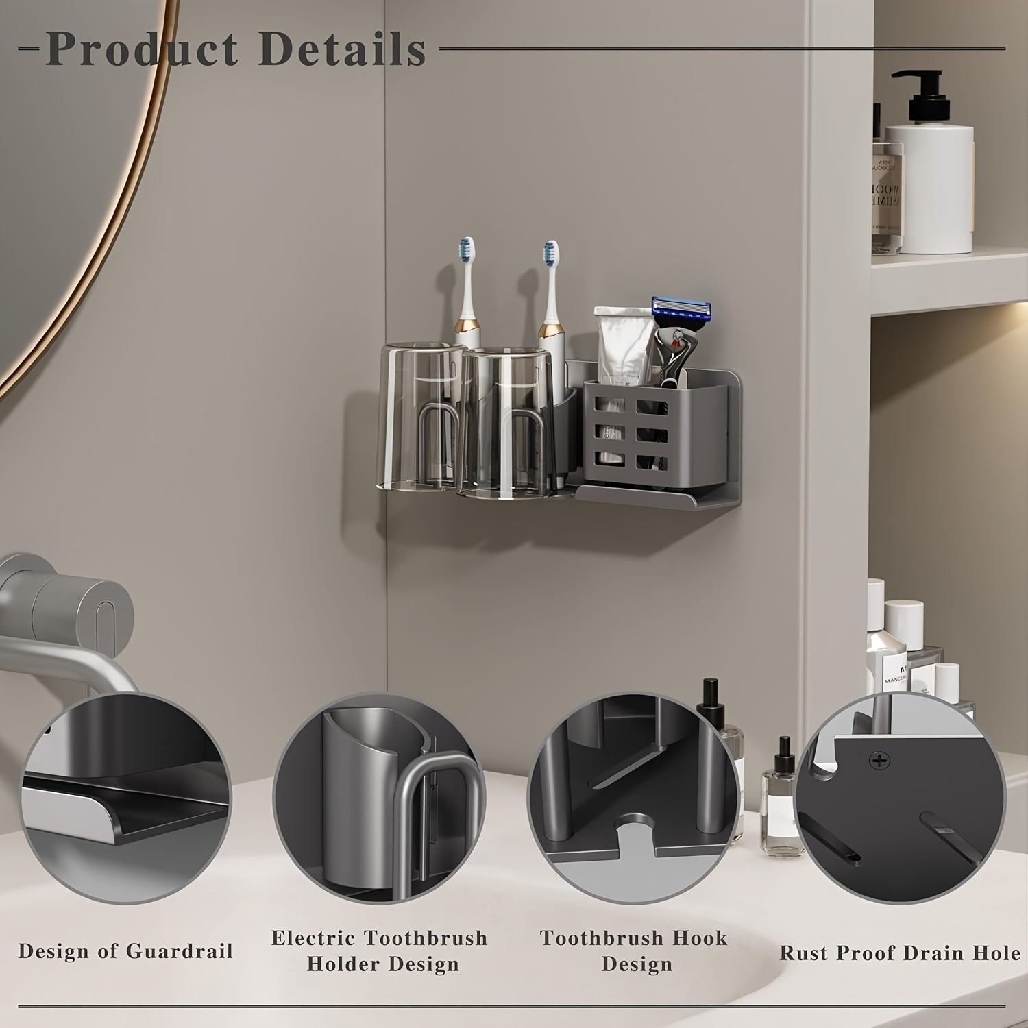 SleekWall Toothbrush Organizer with Smart Drainage System