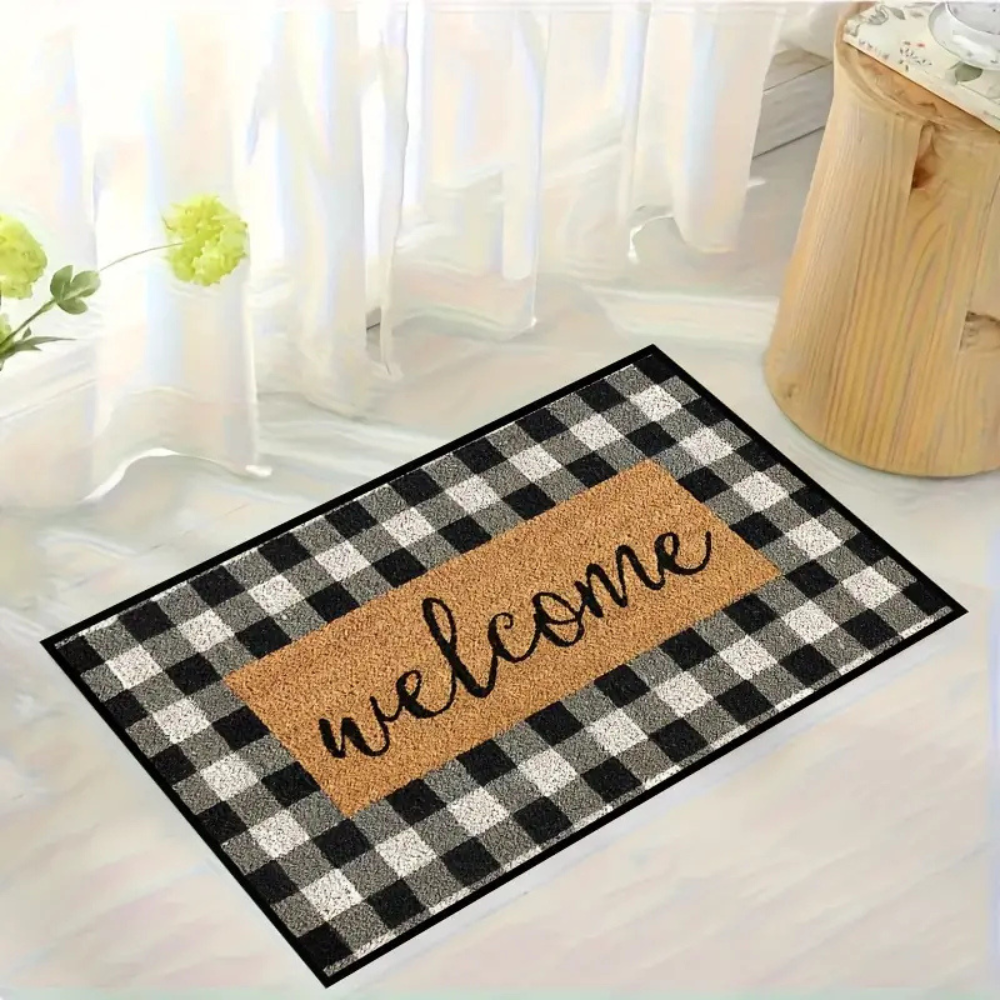 Charming Checkered Welcome Mat for Your Home Entrance