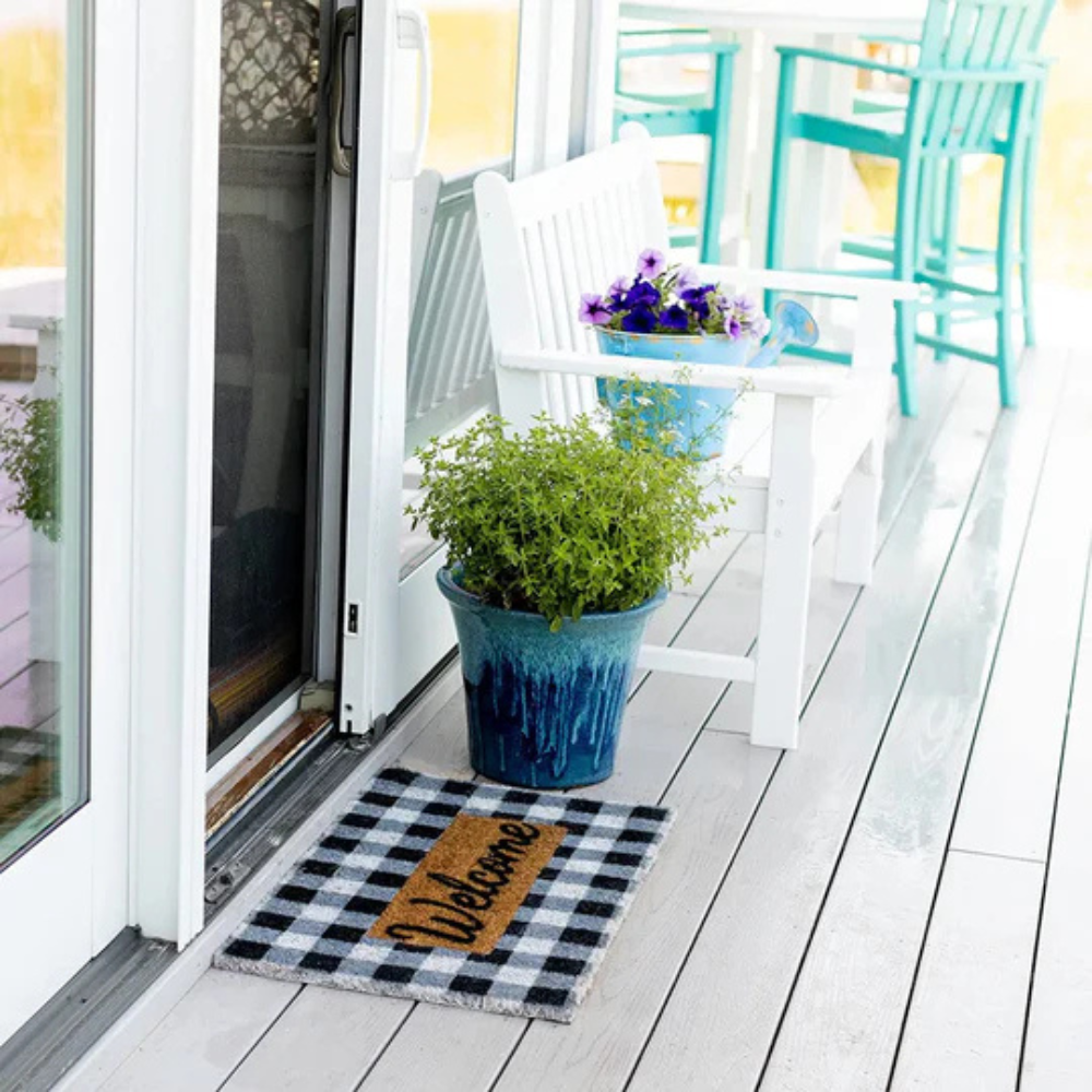Charming Checkered Welcome Mat for Your Home Entrance