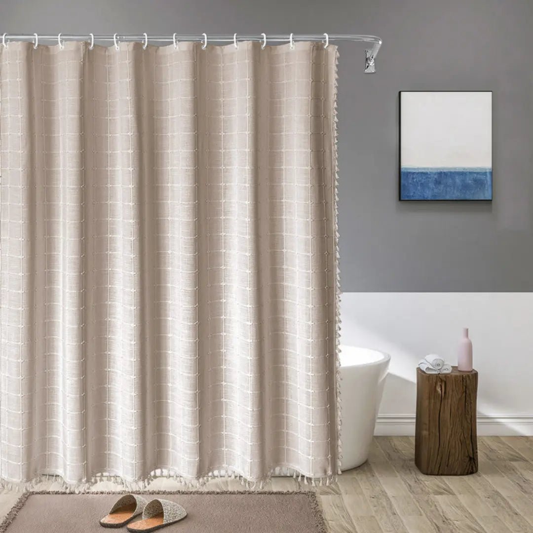 Chic Linen Shower Curtain with Tassel Trim and Water-Resistant Feature
