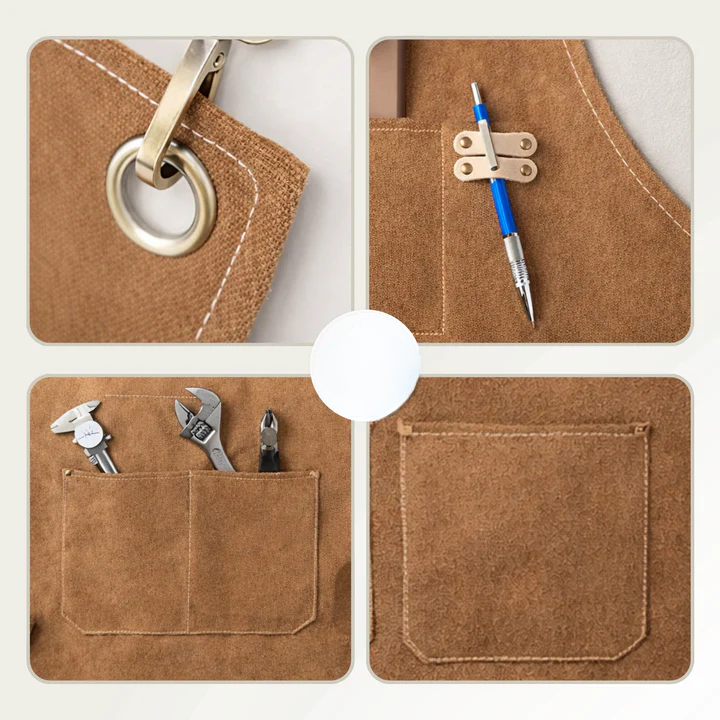 Canvas Work Apron with Cross Straps and Tool Pockets