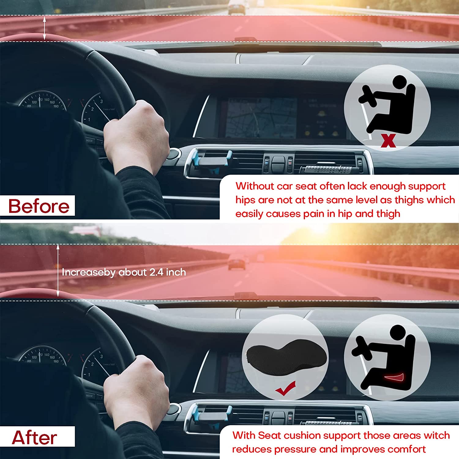 Elevated Comfort Car Seat Cushion for Enhanced Driving