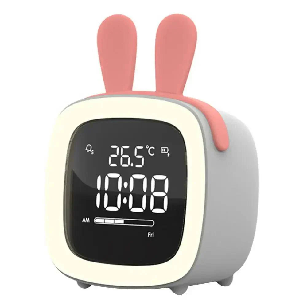 Whimsical Bunny LED Alarm Clock with Rechargeable Night Light