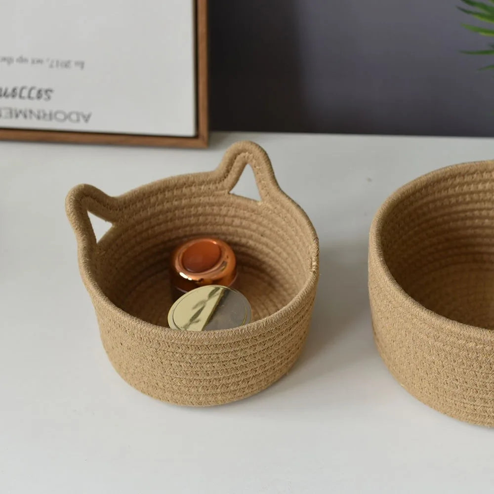 Charming Cat-Ear Organizer Basket for Stylish Storage