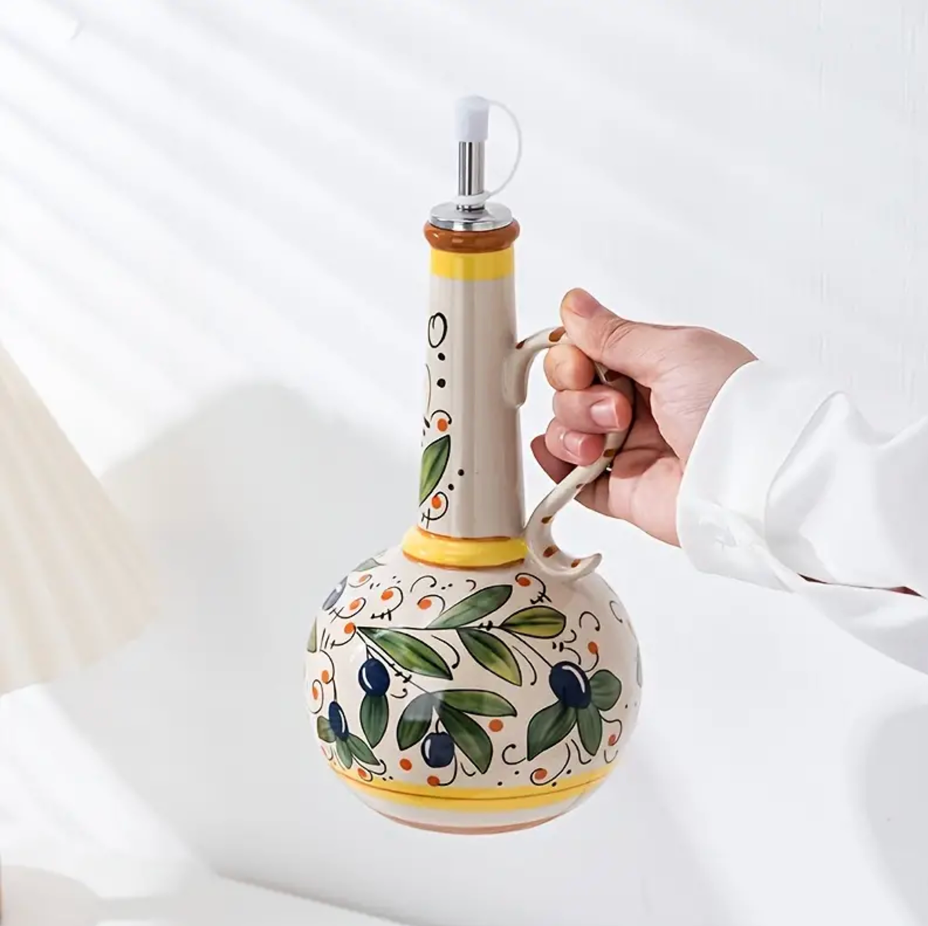 Elegant Ceramic Oil Pourer with Stainless Steel Spout