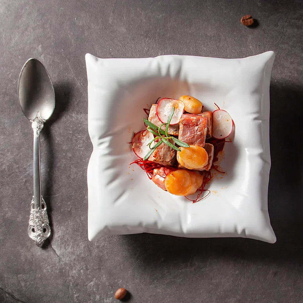 Elegant Ceramic Serving Dish with Pillow Design - 6 & 8 Inch