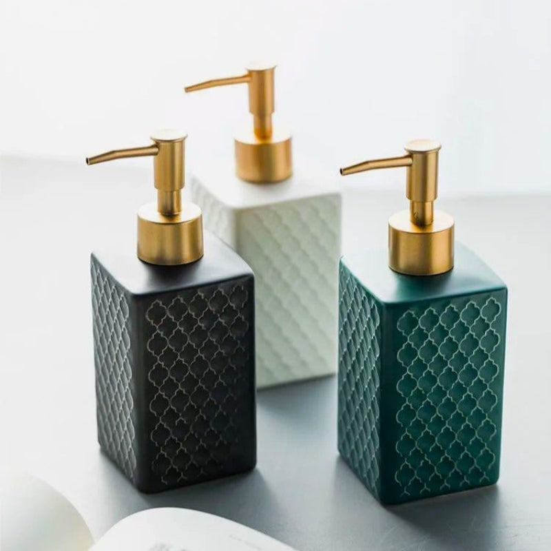 Elegant Ceramic Soap Dispenser with Gold Accent