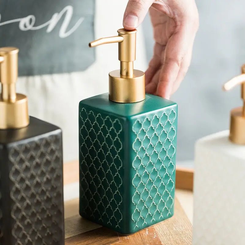 Elegant Ceramic Soap Dispenser with Gold Accent