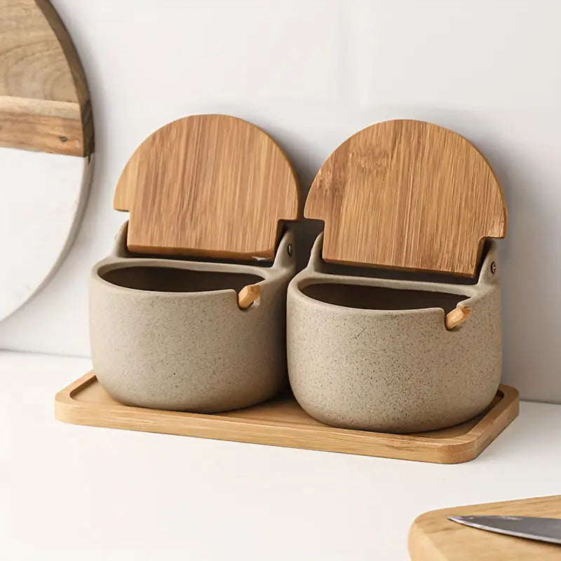 Elegant Ceramic Spice Container with Bamboo Lid and Spoon