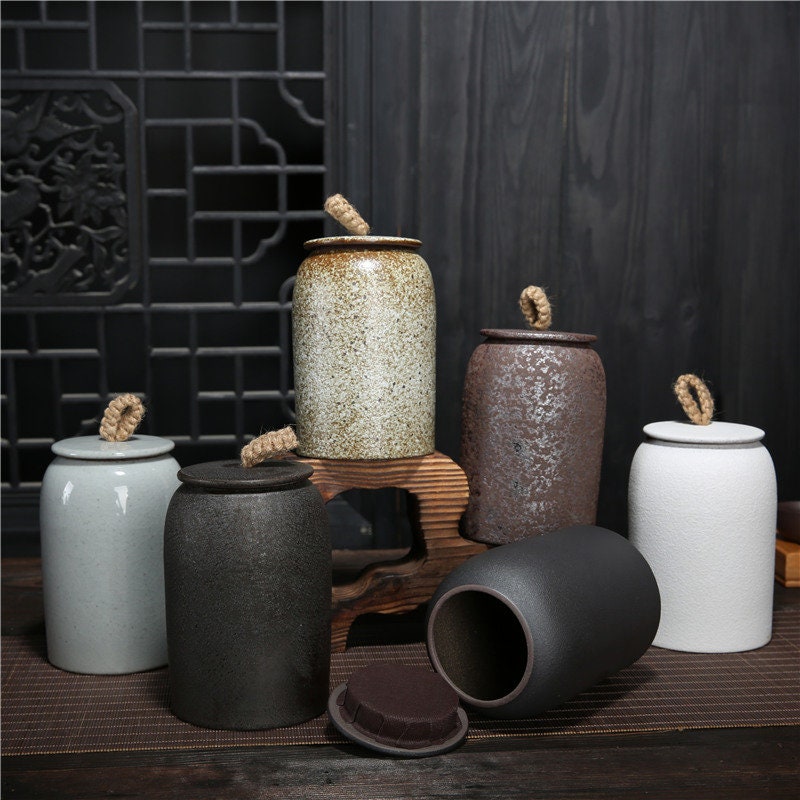Stylish Ceramic Tea Storage Jar with Lid - Space-Saving Design